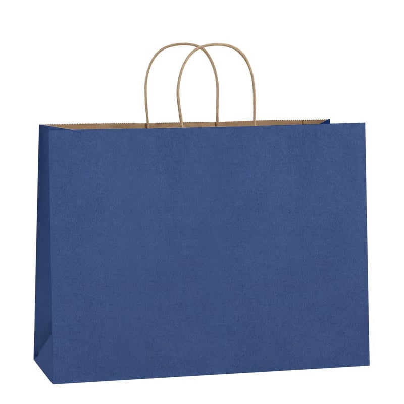 BagDream 25Pcs 16x6x12 Inches Kraft Paper Bags with Handles Bulk Recycled Large Navy Blue Paper Gift Bags for Shopping Retail Grocery Merchandise Party Gifts